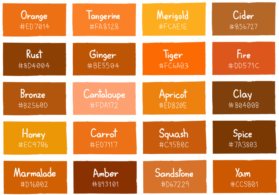 کد رنگ های نارنجی